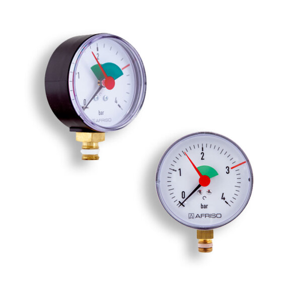 Heizungs-Manometer d = 63 mm 3/8", 0 - 4 bar,  radial, RF 63, Anschluss unten