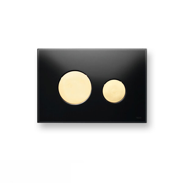 TECE loop WC-Betätigungsplatte, 2-Mengentechnik, Glas schwarz, Tasten gold