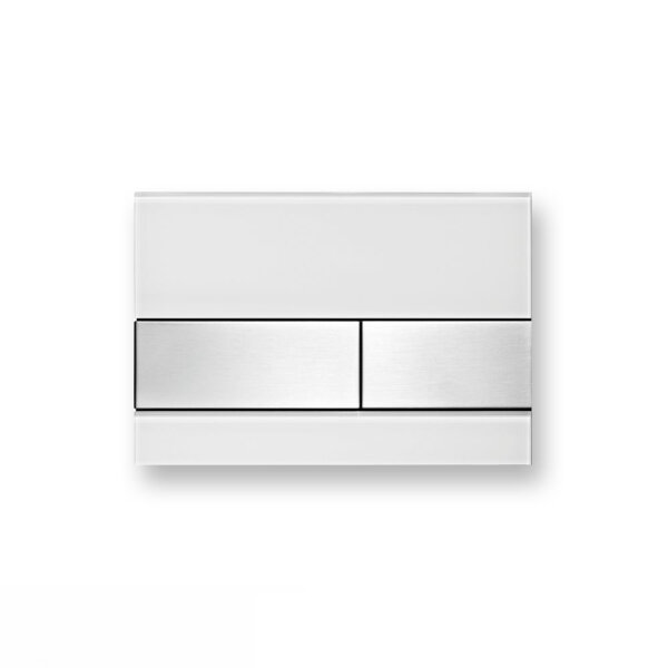 TECE square WC-Betätigungsplatte, 2-Mengentechnik, Glas weiß, Tasten Edelstahl gebürstet (mit Anti-Fingerprint)